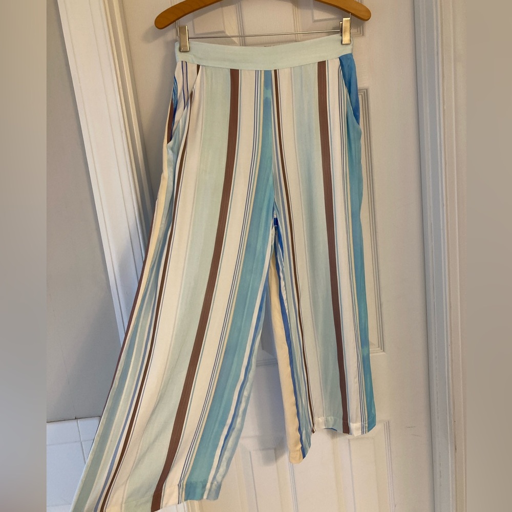 Tyler Boe Striped Wide Leg Coastal Pants Blue Size M